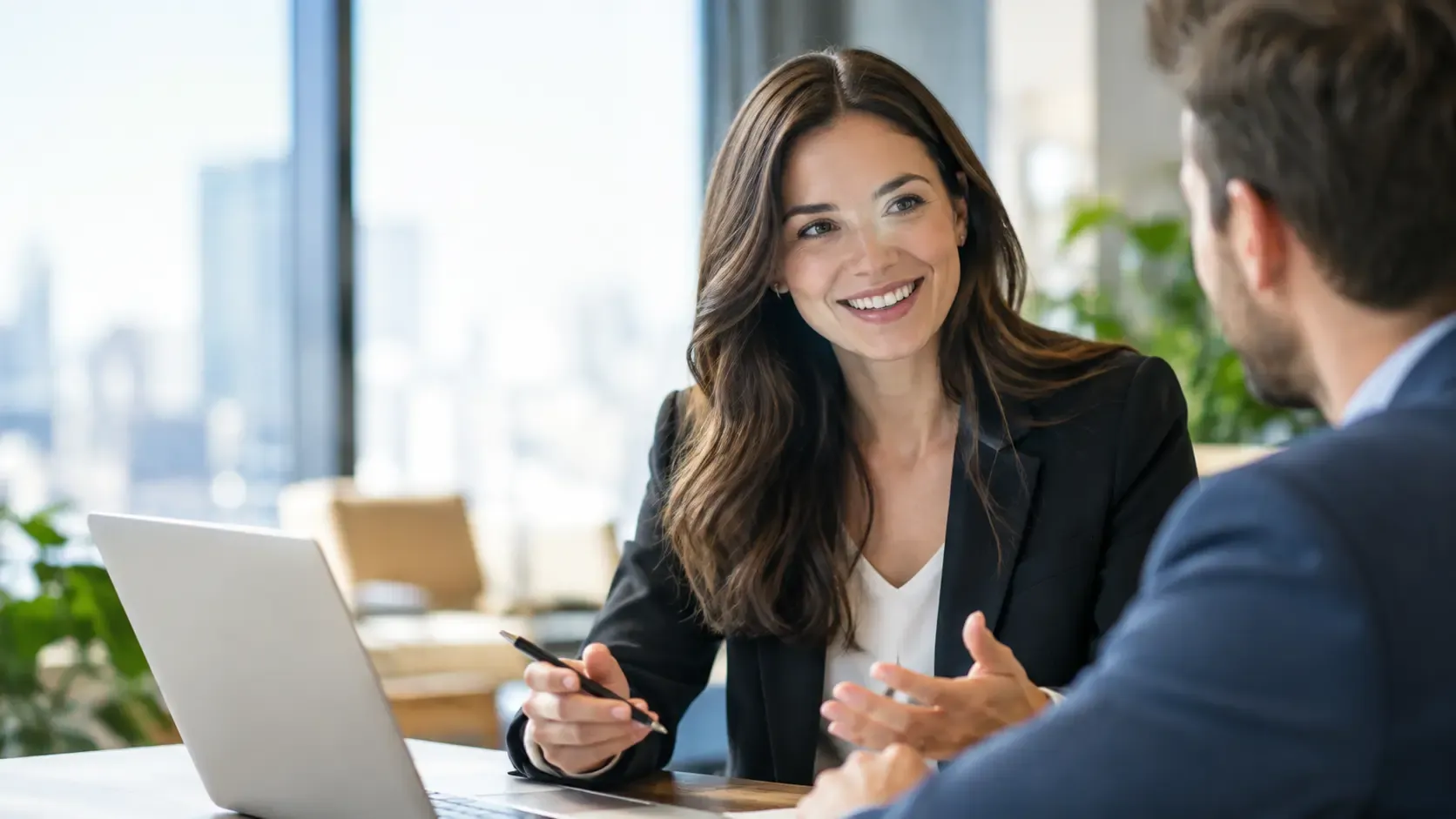 Sales person explains the product to customer